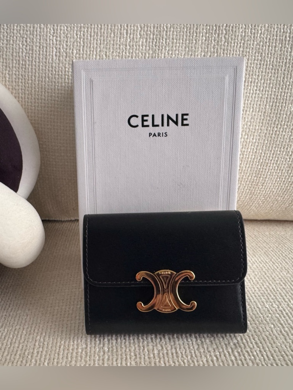 Celine Black Leather Wallet with Gold Triomphe